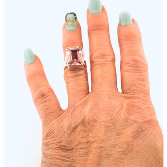 Vintage Sterling Silver 925 Ring w/ Large Pink Emerald-Cut Stone Size 6.5 - Picture 6 of 11